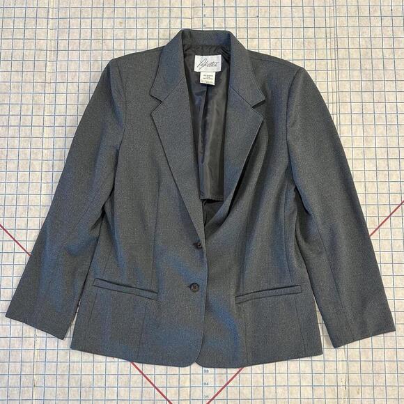 Pykettes Blazer Jacket Womens Sz 16 Grey Lined Button Career Business Vintage - Picture 1 of 15